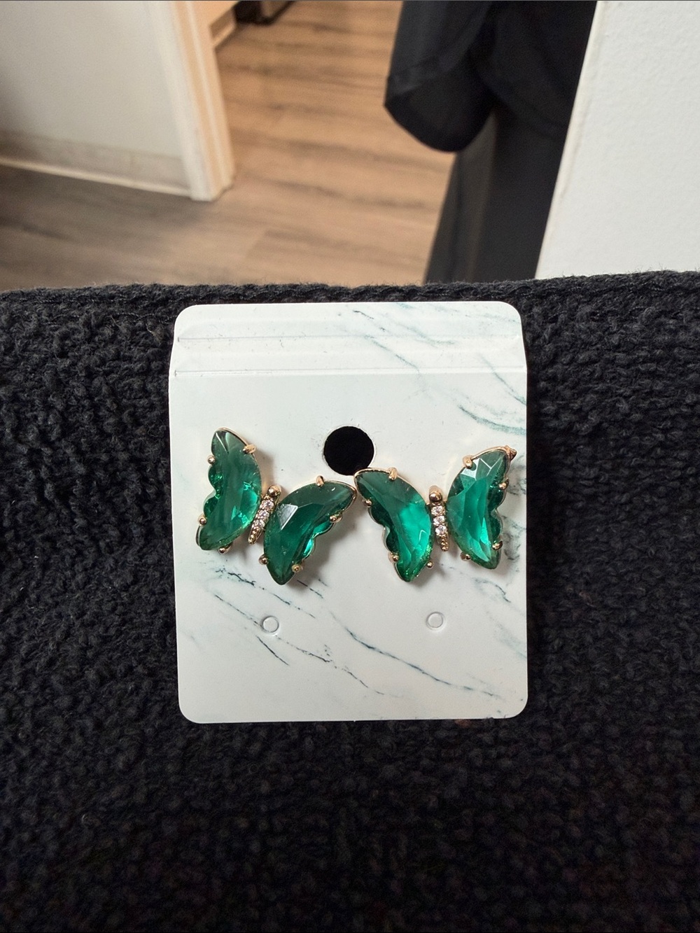 Emerald Green Butterfly Crystal Stud Earrings - Women Jewelry